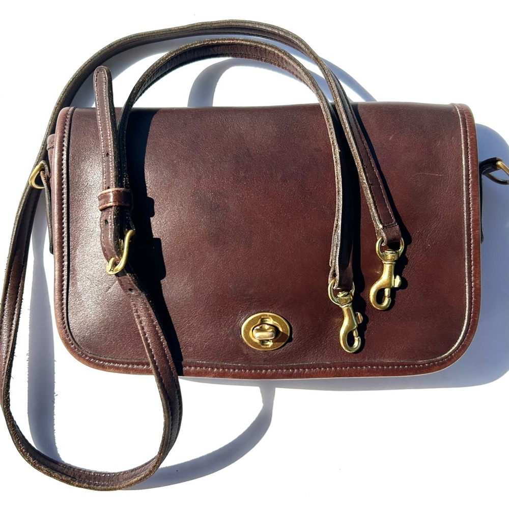 Vintage Coach Pocket “Penny” purse, mahogany with brass, #9755
